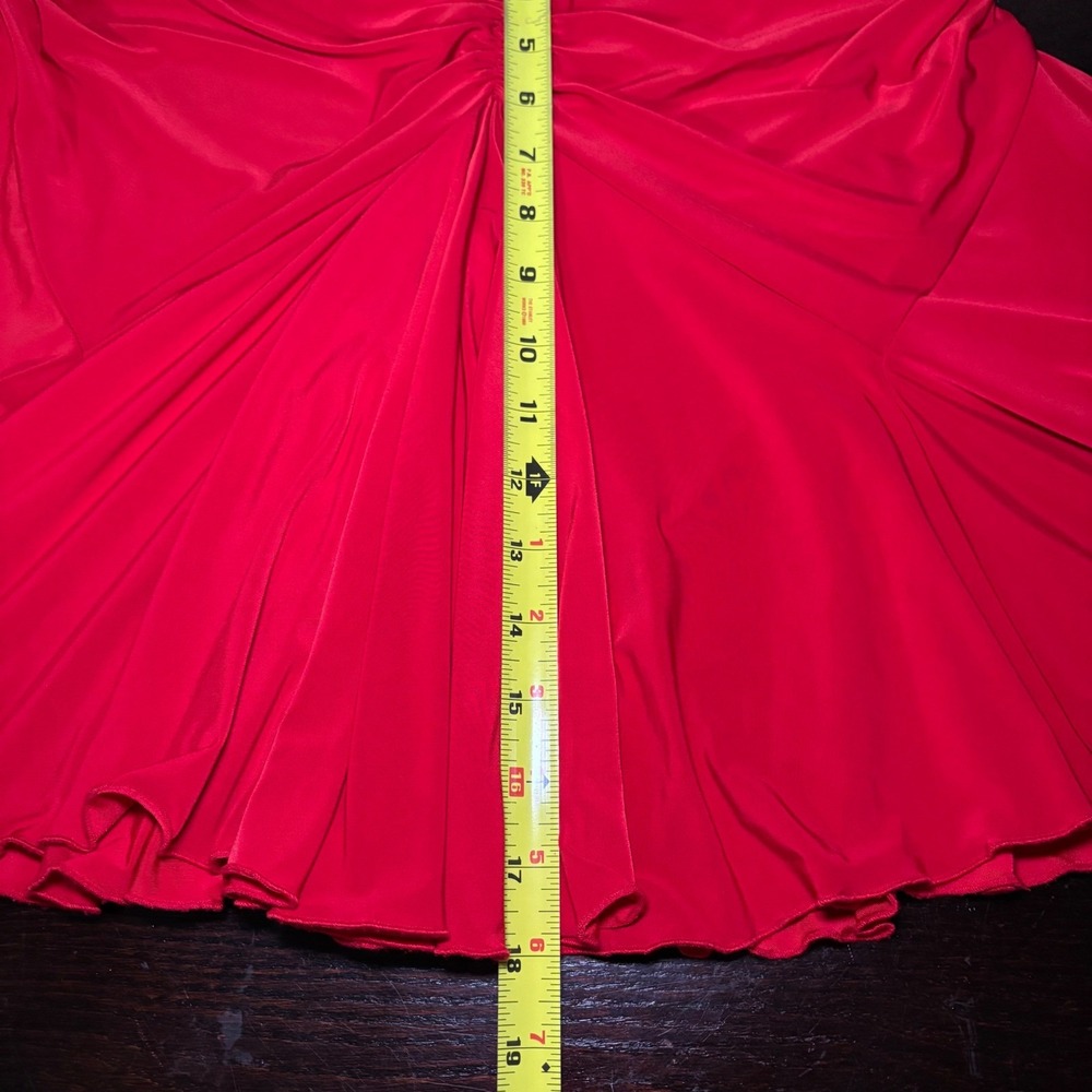 Red Ruched Mermaid Midi Skirt Ruffle Hem Dance Salsa Bodycon Made in USA Sz S - Picture 10 of 11